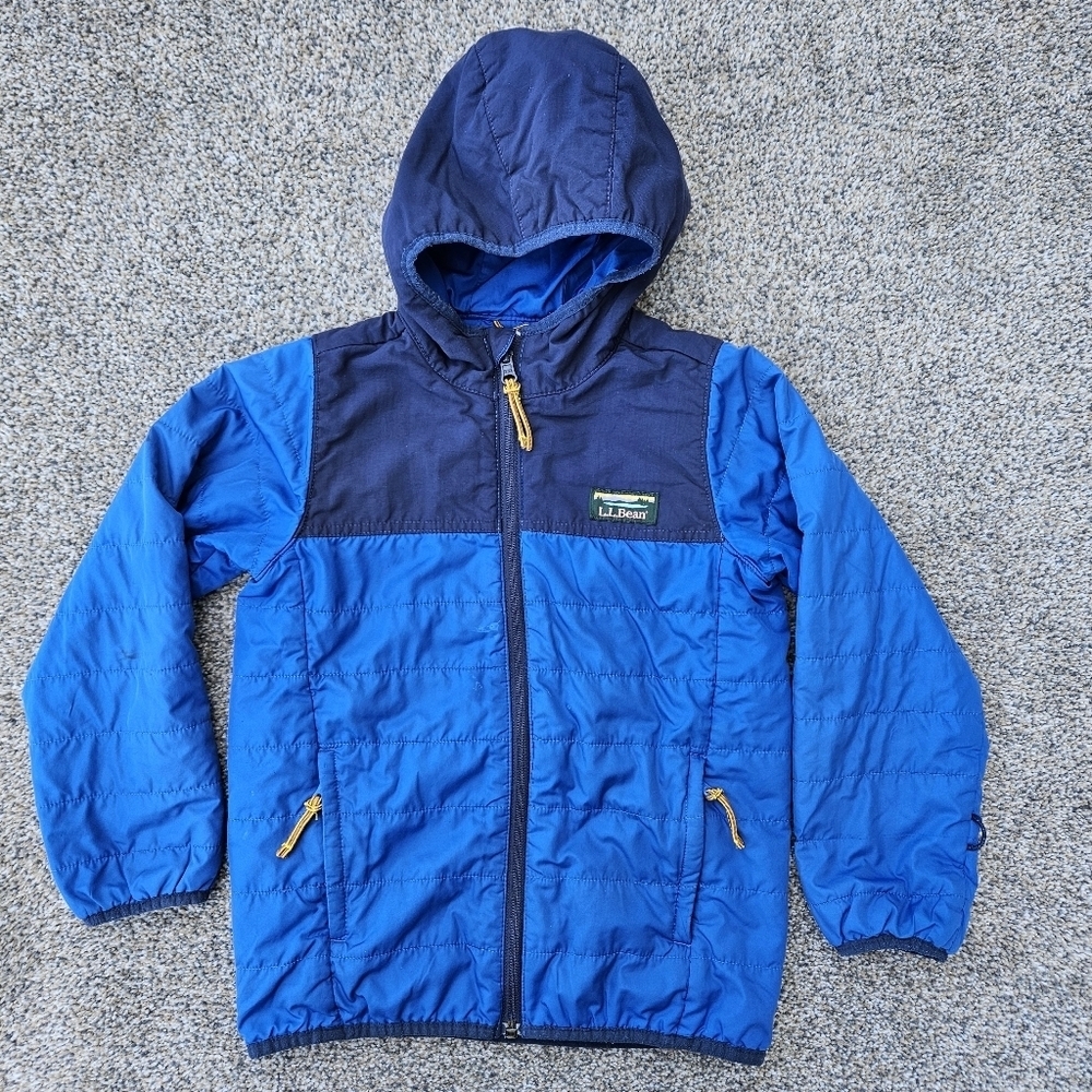 LL Bean Discovery Trail Jacket Synthetic Down Coat Blue Black Zip Up Youth L